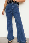 Women's Flare Leg Jeans With Golden Button Detail
