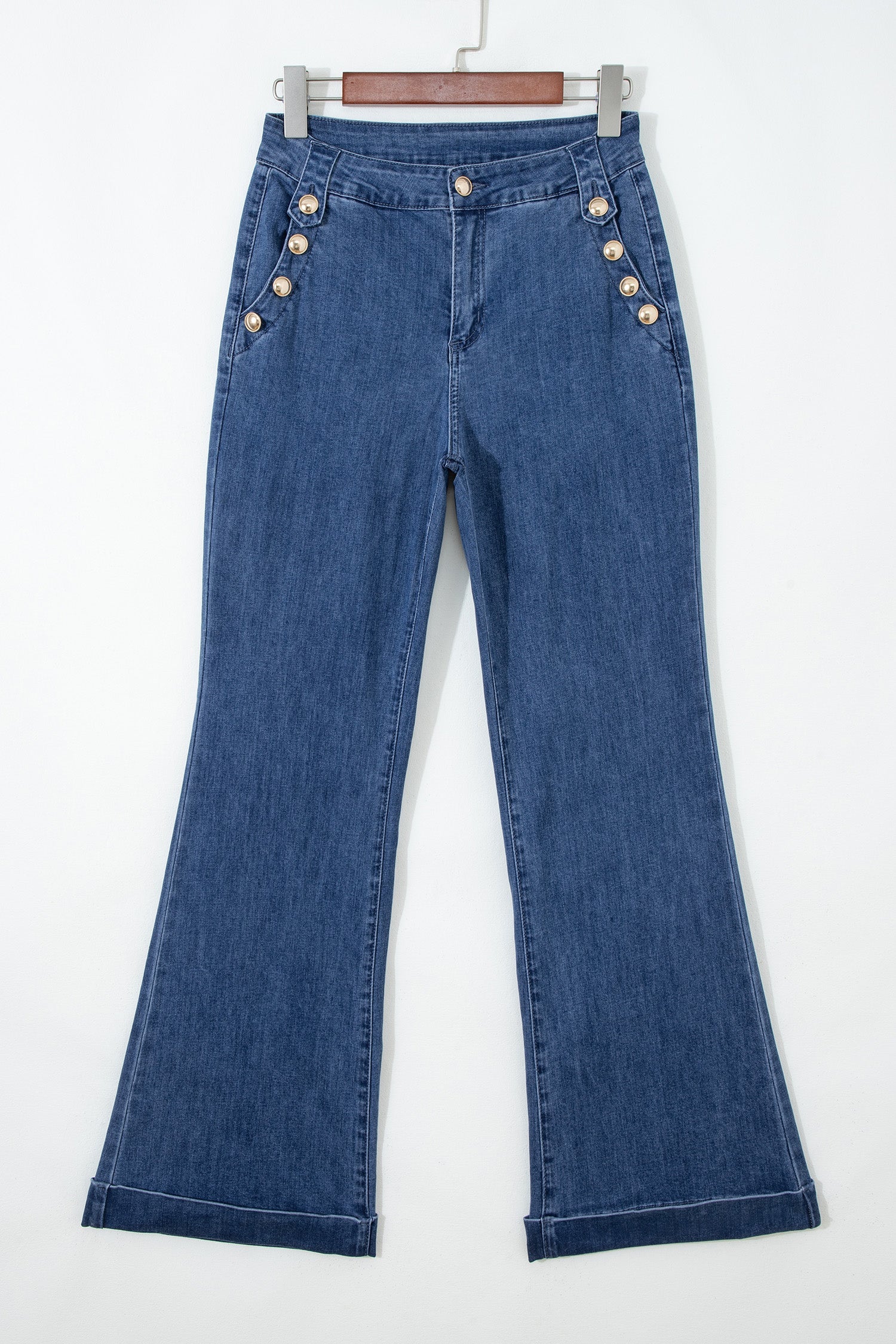 Women's Flare Leg Jeans With Golden Button Detail
