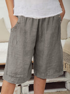 Plus Size Women's Elegant Vacation Shorts with Button Detail