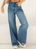Women's Stretch Low Waist Baggy Wide Jeans Comfortable Trousers