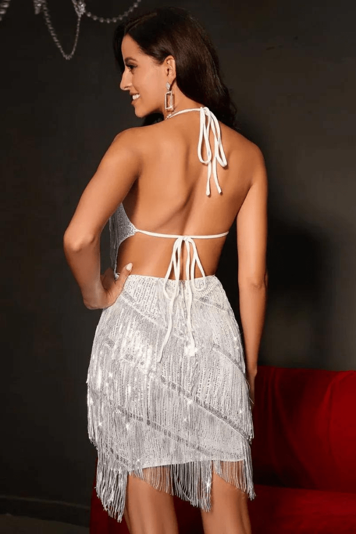 Women's Halter Mini Dress Tassel A Line Fit