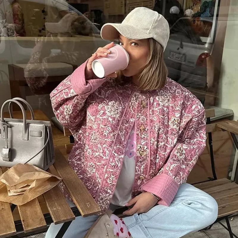Women's Lightweight Quilted Jacket with Floral Print