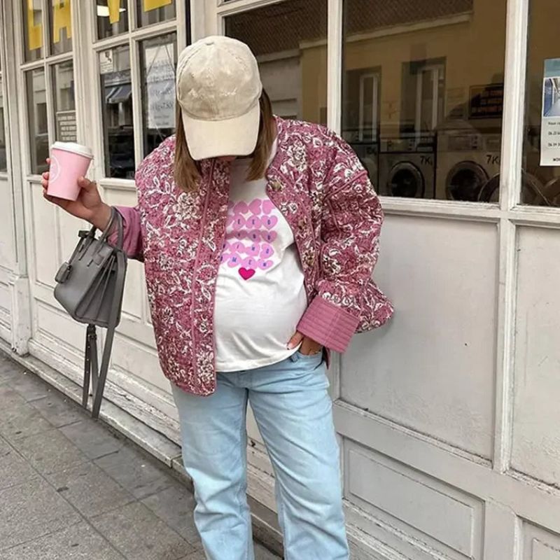 Women's Lightweight Quilted Jacket with Floral Print