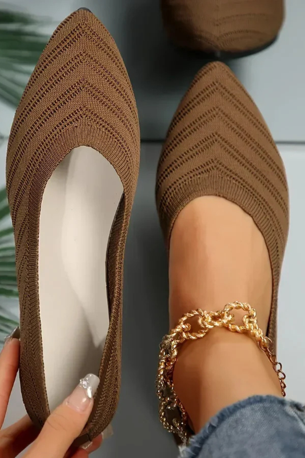 Women's Pointed Toe Knit Ballet Flats Slip On Casual Shoes