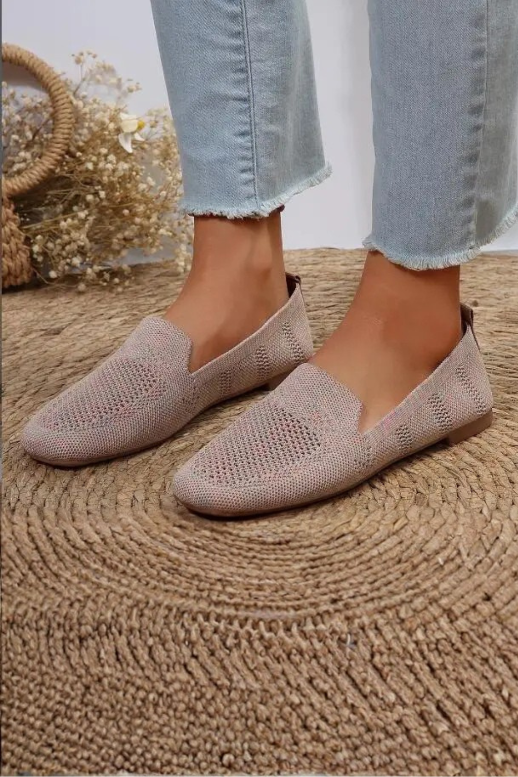 Women's Breathable Knit Mesh Ballet Flats Slip On Shoes