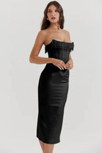 Women's Elegant Satin Mini Dress Strapless Fit