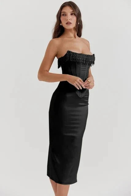 Women's Elegant Satin Mini Dress Strapless Fit