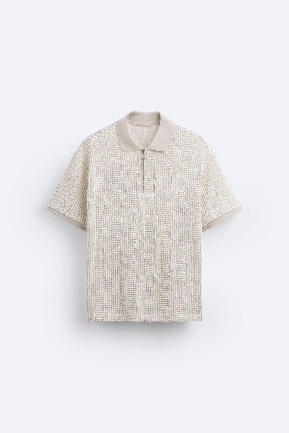 Men's Structured Knit Polo Shirt with Zip Closure