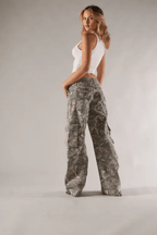 Women's Camo Cargo Pants Wide Leg Cotton Utility Trousers