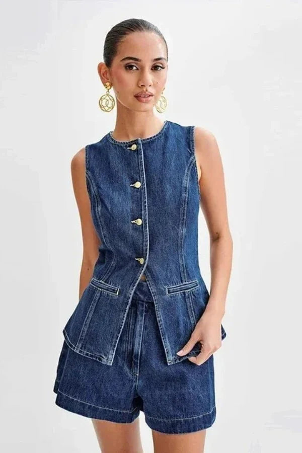 Women's Denim Set Casual Comfort 2 Piece Matching Outfit