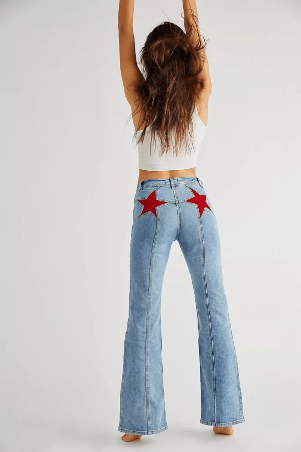 Women's Star Patch Flare Jeans Casual Denim Pants