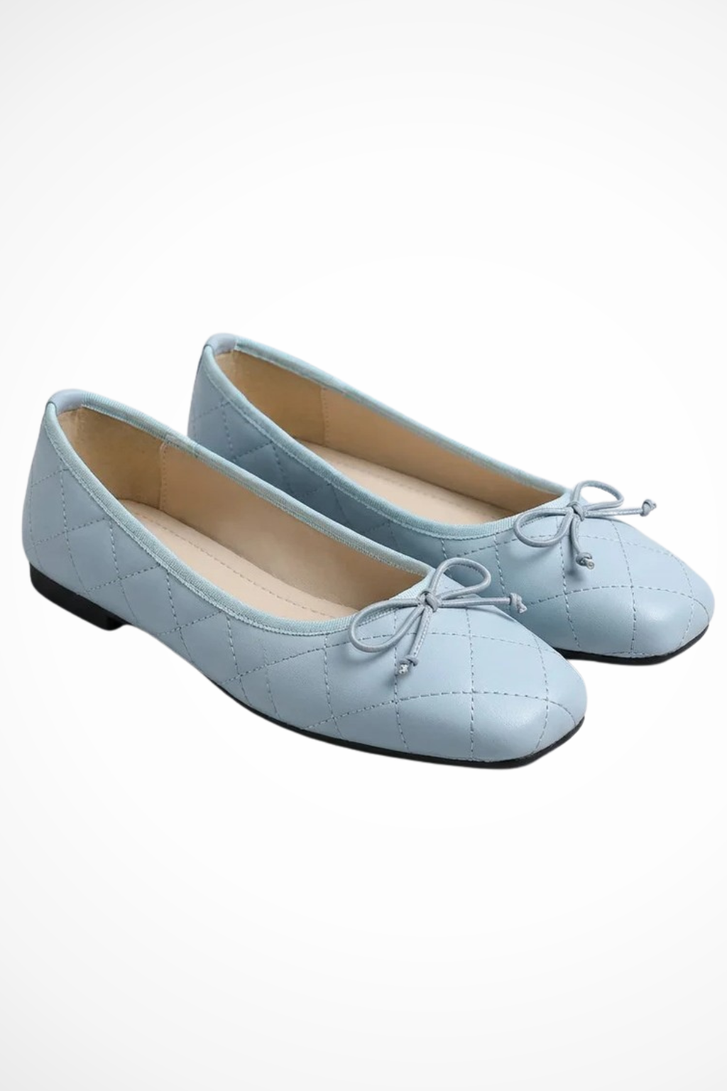 Women's Quilted Square Toe Ballet Flats Slip-On Bow Detail