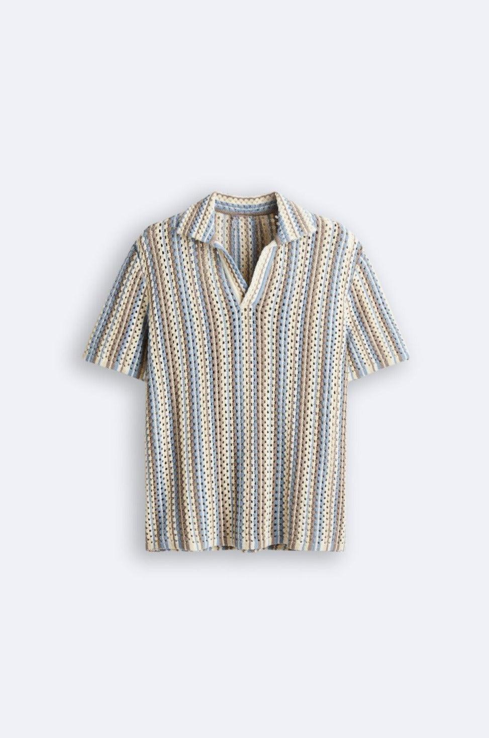 Men's Breathable Knit Polo Shirt Striped Design Summer Style