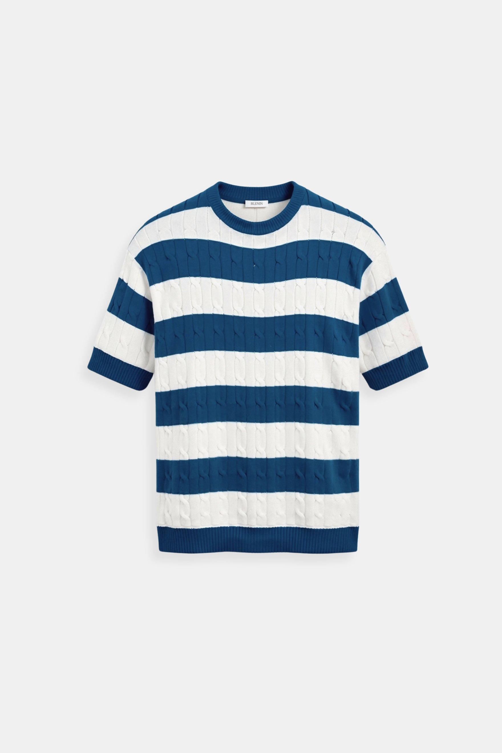 Men's Short Sleeve Striped Sweater Fine Knit Casual Top