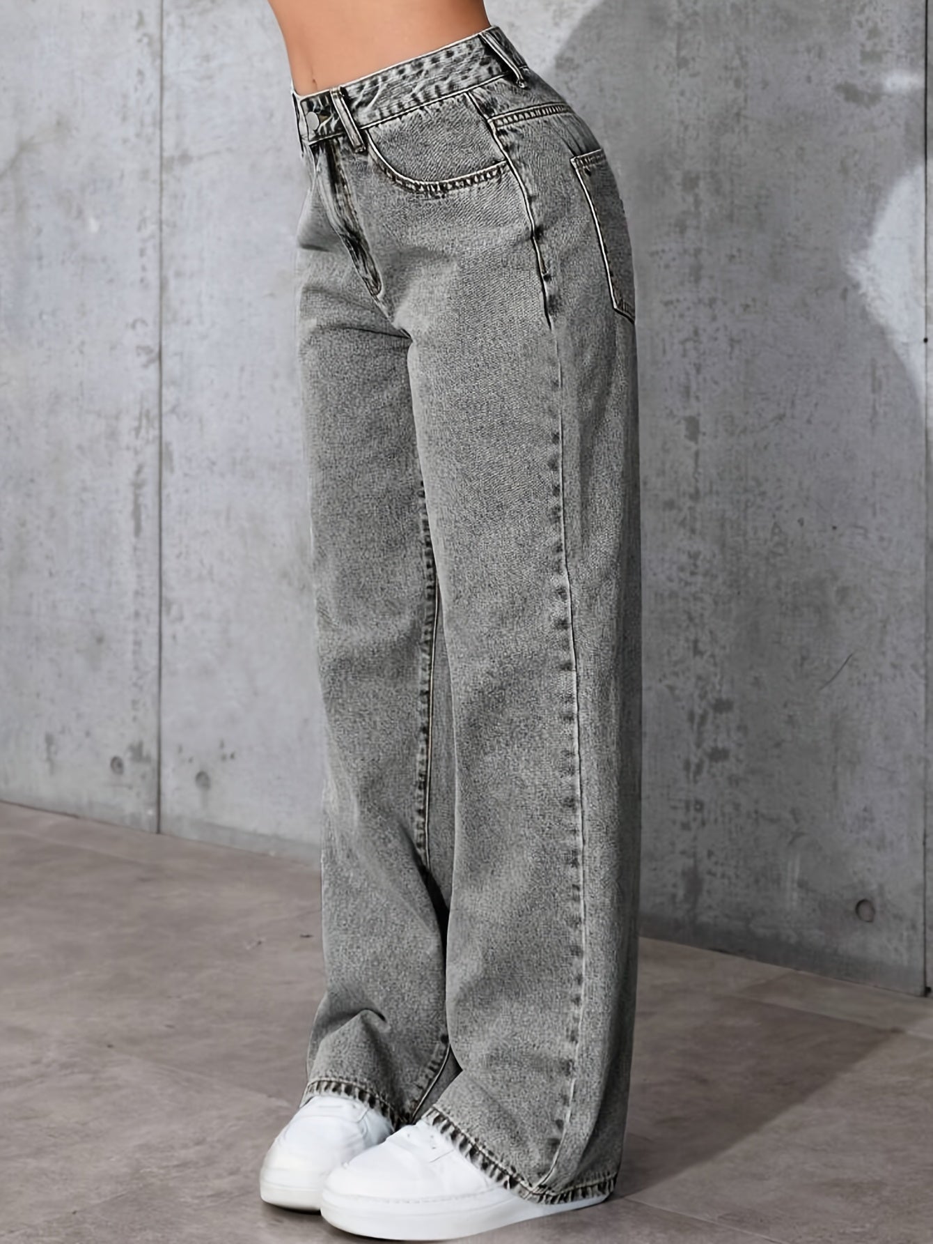 Women's High-Waisted Wide-Leg Jeans Elegant Cotton Trousers