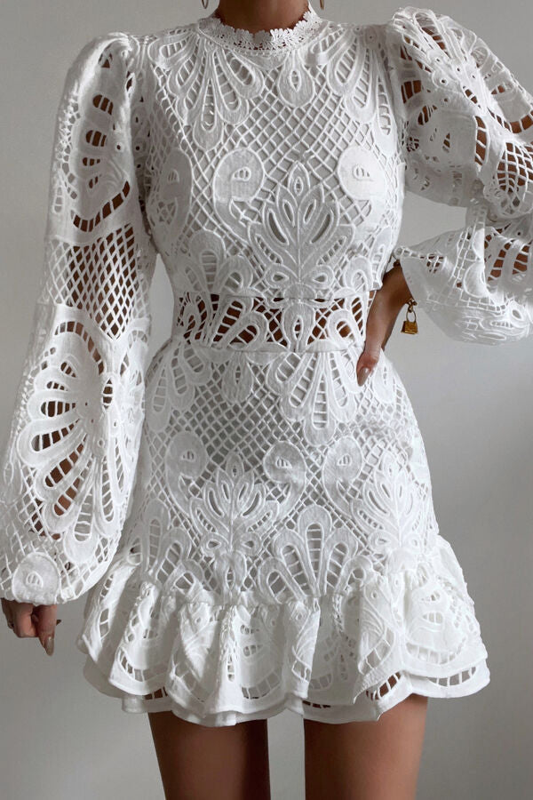 Women's Elegant Mini Dress with Puff Sleeves