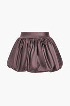 Women's High Waist Balloon Skirt Glossy Faux Leather