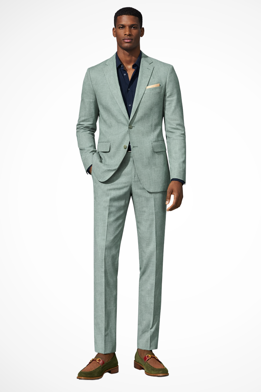 Men's Linen Suit Tailored Fit Summer Wedding 2 Piece Set