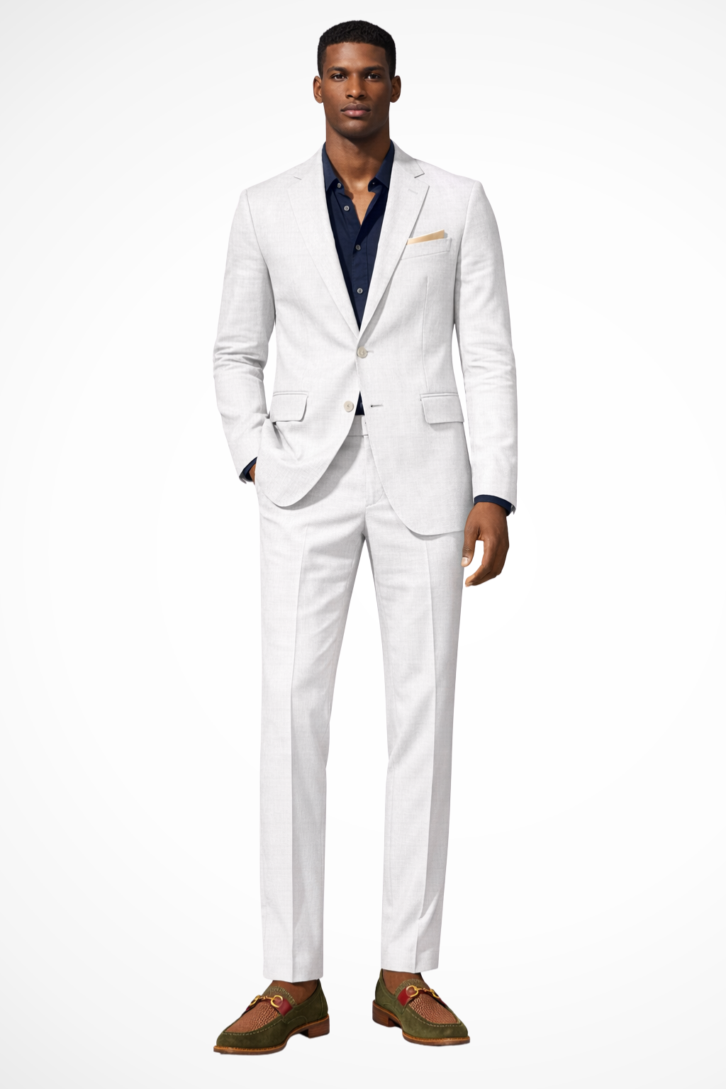 Men's Linen Suit Tailored Fit Summer Wedding 2 Piece Set