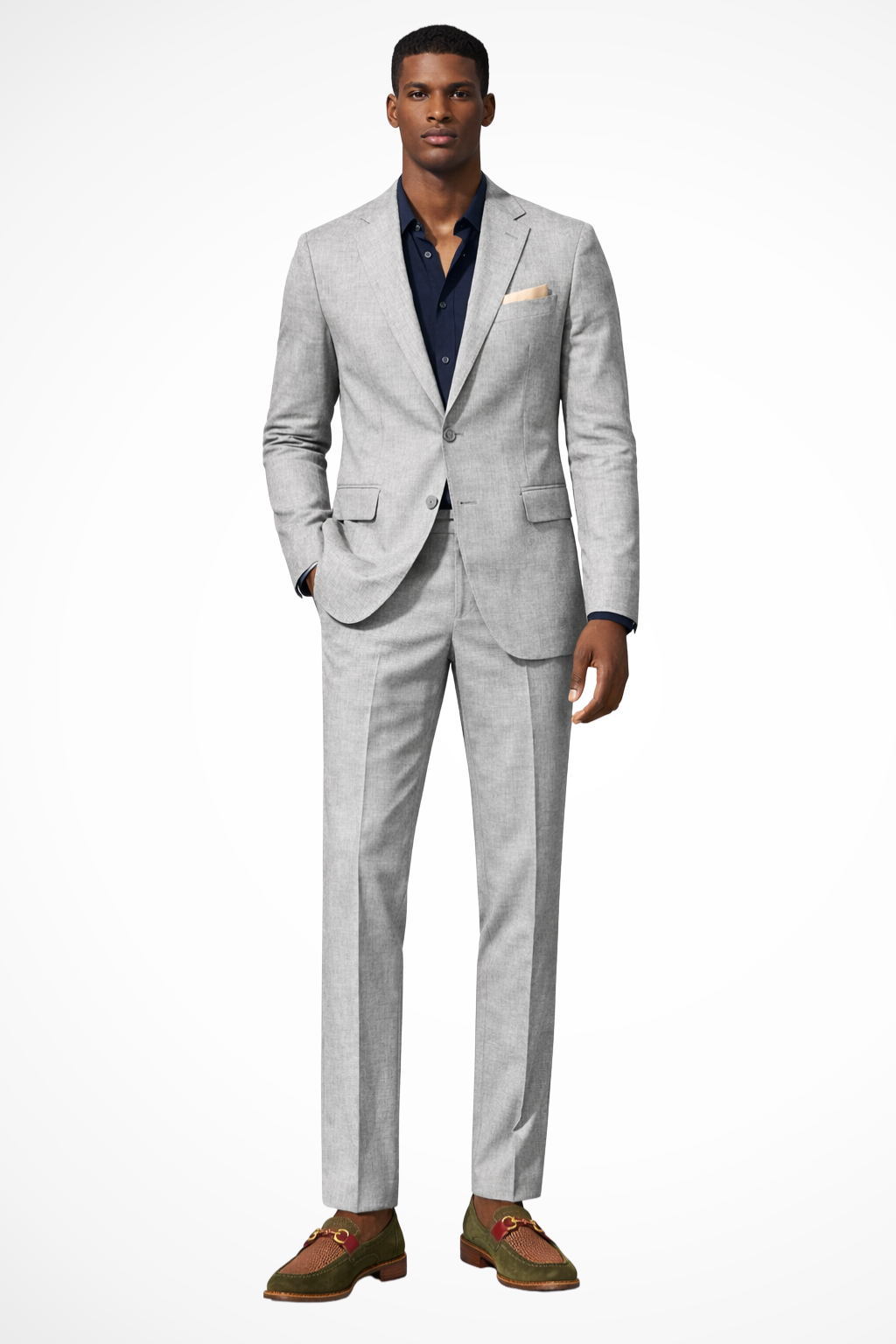 Men's Linen Suit Tailored Fit Summer Wedding 2 Piece Set