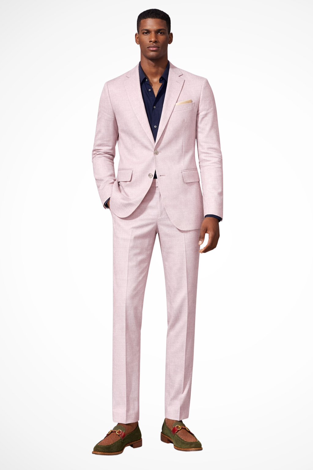 Men's Linen Suit Tailored Fit Summer Wedding 2 Piece Set