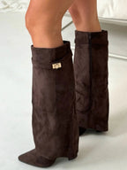 Women’s Thigh High Boots Vegan Leather Buckle Detail
