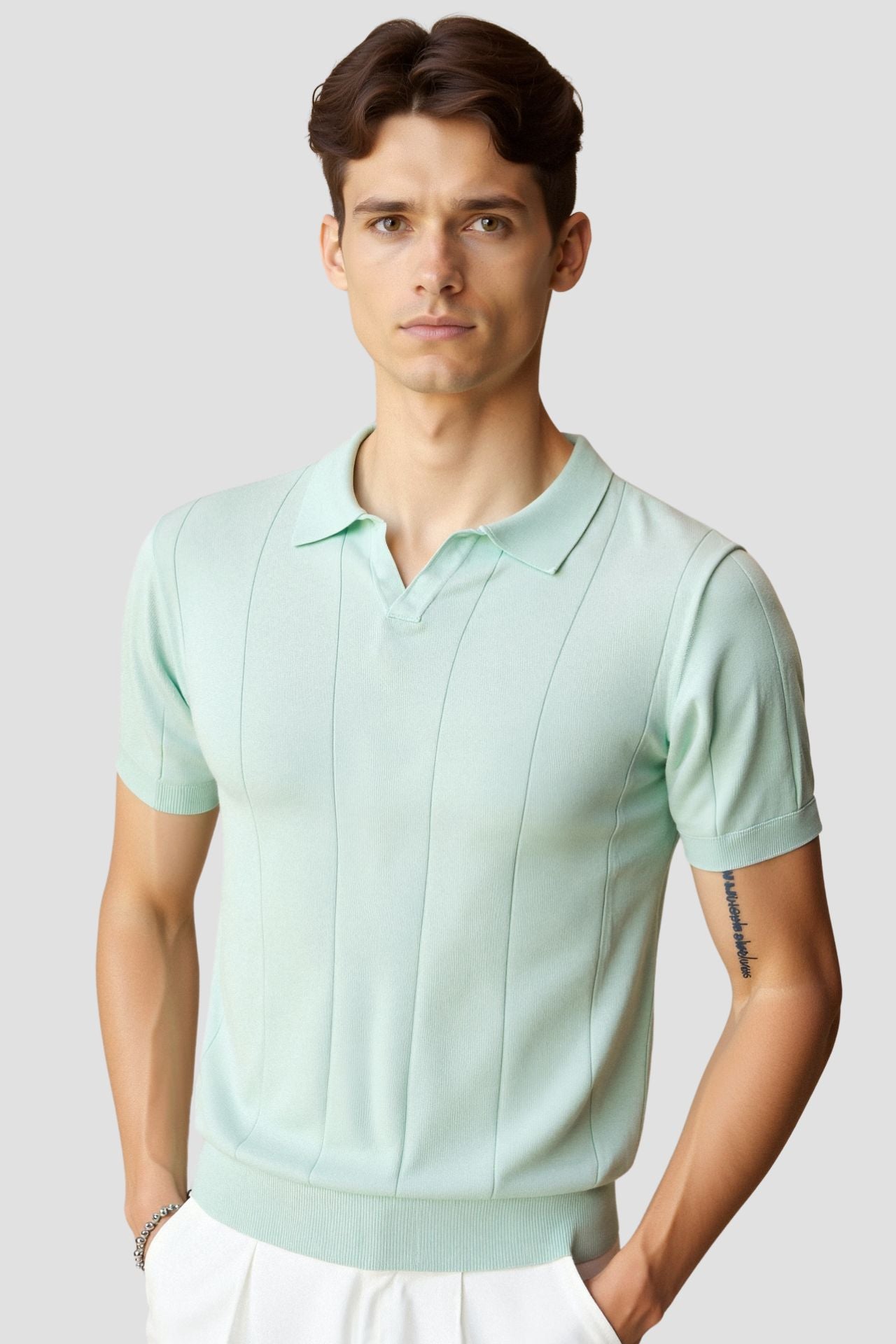 Men's Lightweight Knitted Polo Shirt Retro Design Classic Fit
