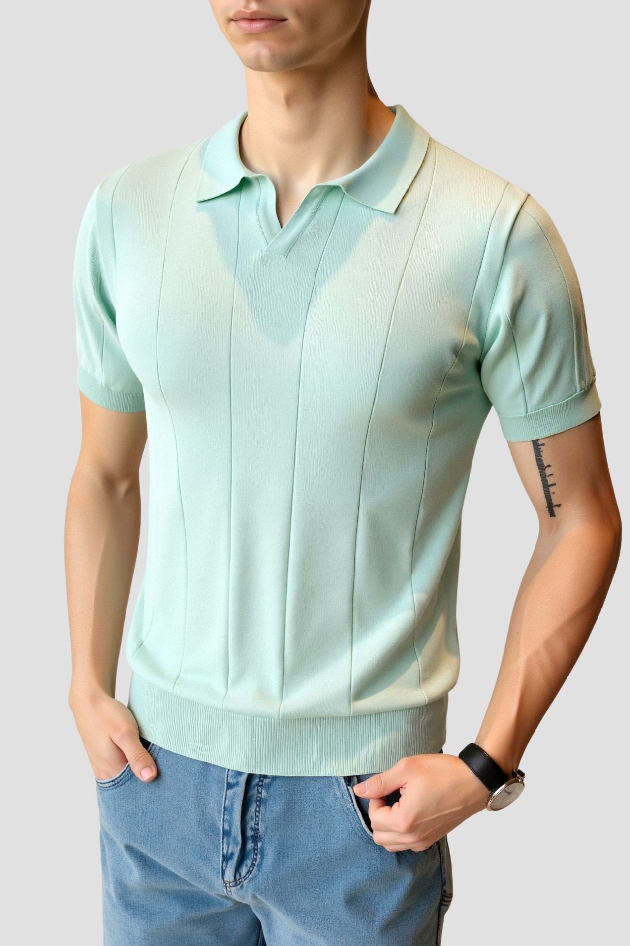 Men's Lightweight Knitted Polo Shirt Retro Design Classic Fit