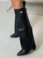 Women’s Thigh High Boots Vegan Leather Buckle Detail