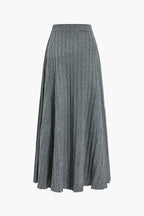 Women's Soft Knit Midi Skirt High Waist Pleated Design