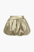 Women's High Waist Balloon Skirt Glossy Faux Leather