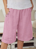 Plus Size Women's Elegant Vacation Shorts with Button Detail