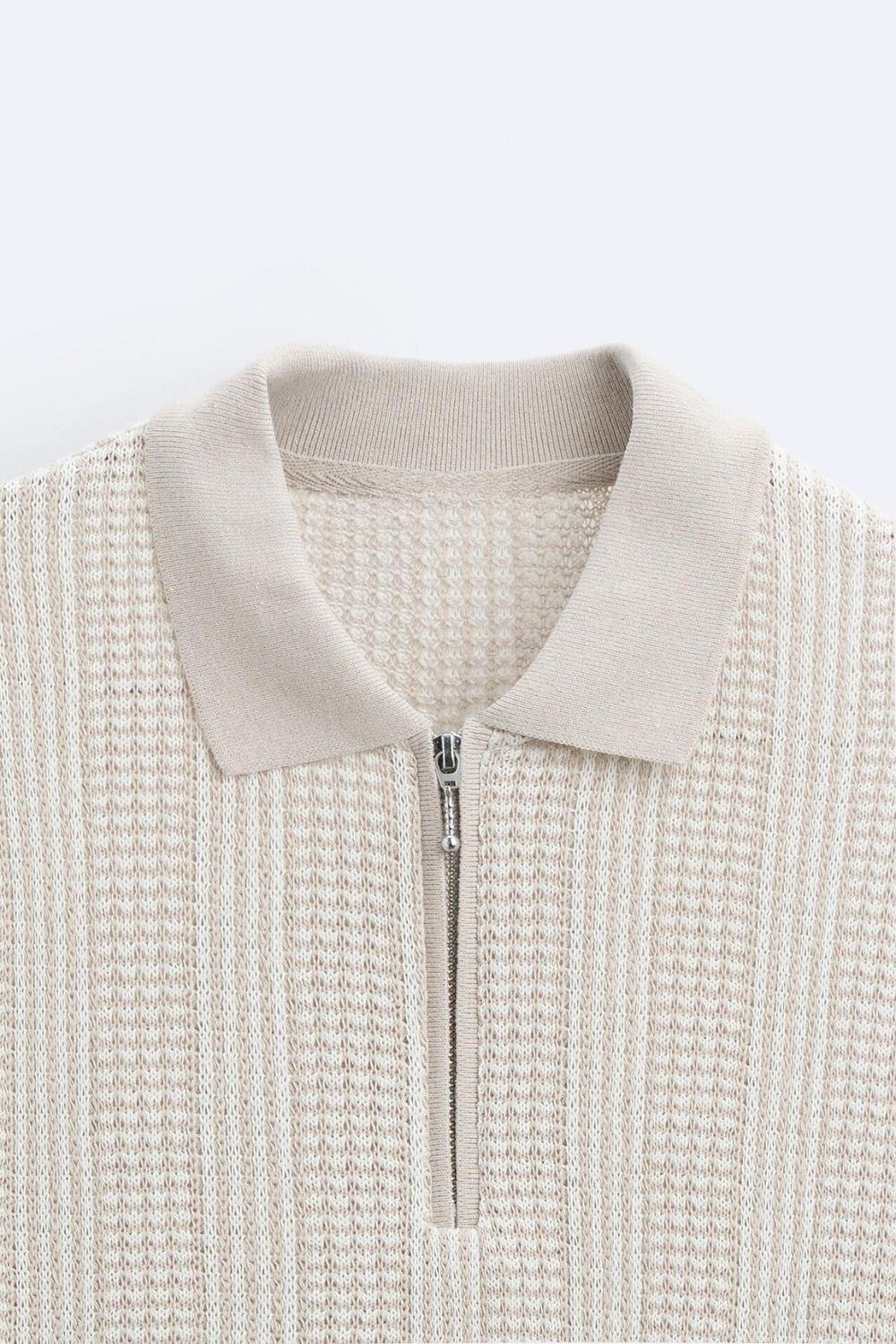 Men's Structured Knit Polo Shirt with Zip Closure
