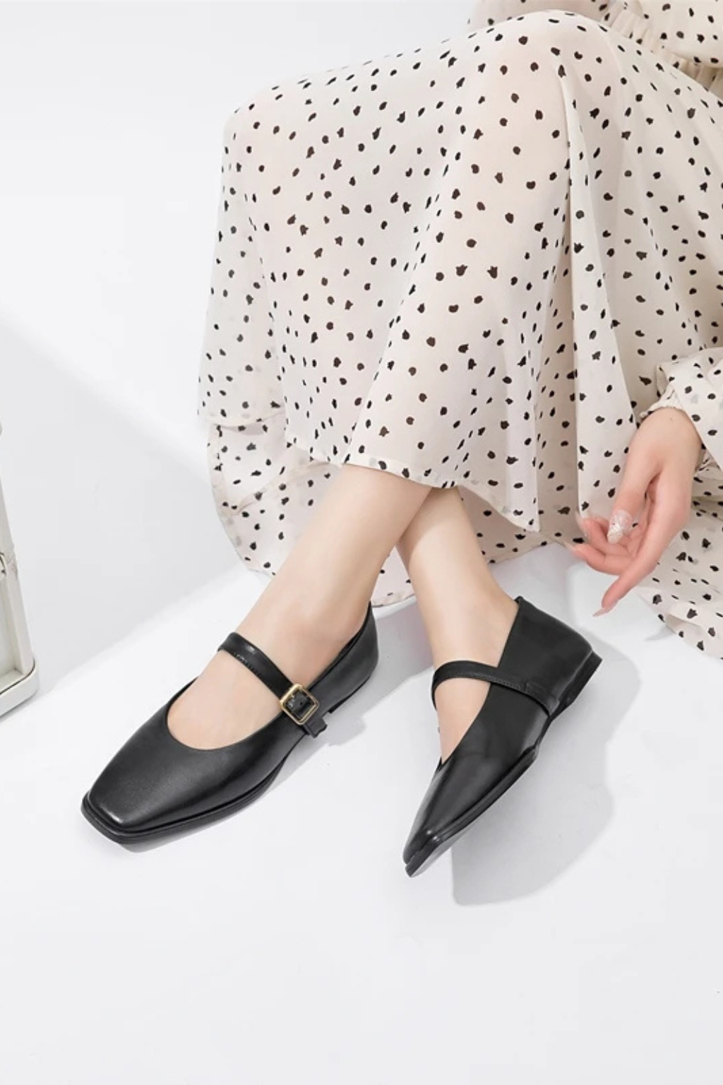 Women's Square Toe Mary Jane Ballet Flats Buckle Strap