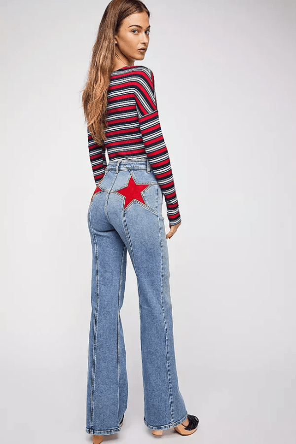 Women's Star Patch Flare Jeans Casual Denim Pants