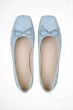 Women's Quilted Square Toe Ballet Flats Slip-On Bow Detail