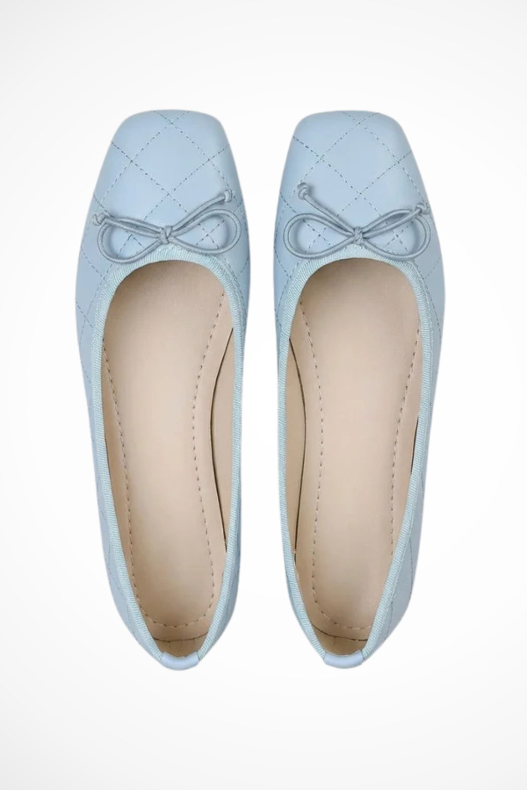 Women's Quilted Square Toe Ballet Flats Slip-On Bow Detail