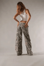 Women's Camo Cargo Pants Wide Leg Cotton Utility Trousers
