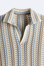 Men's Breathable Knit Polo Shirt Striped Design Summer Style