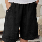 Plus Size Women's Elegant Vacation Shorts with Button Detail