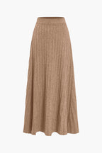 Women's Soft Knit Midi Skirt High Waist Pleated Design
