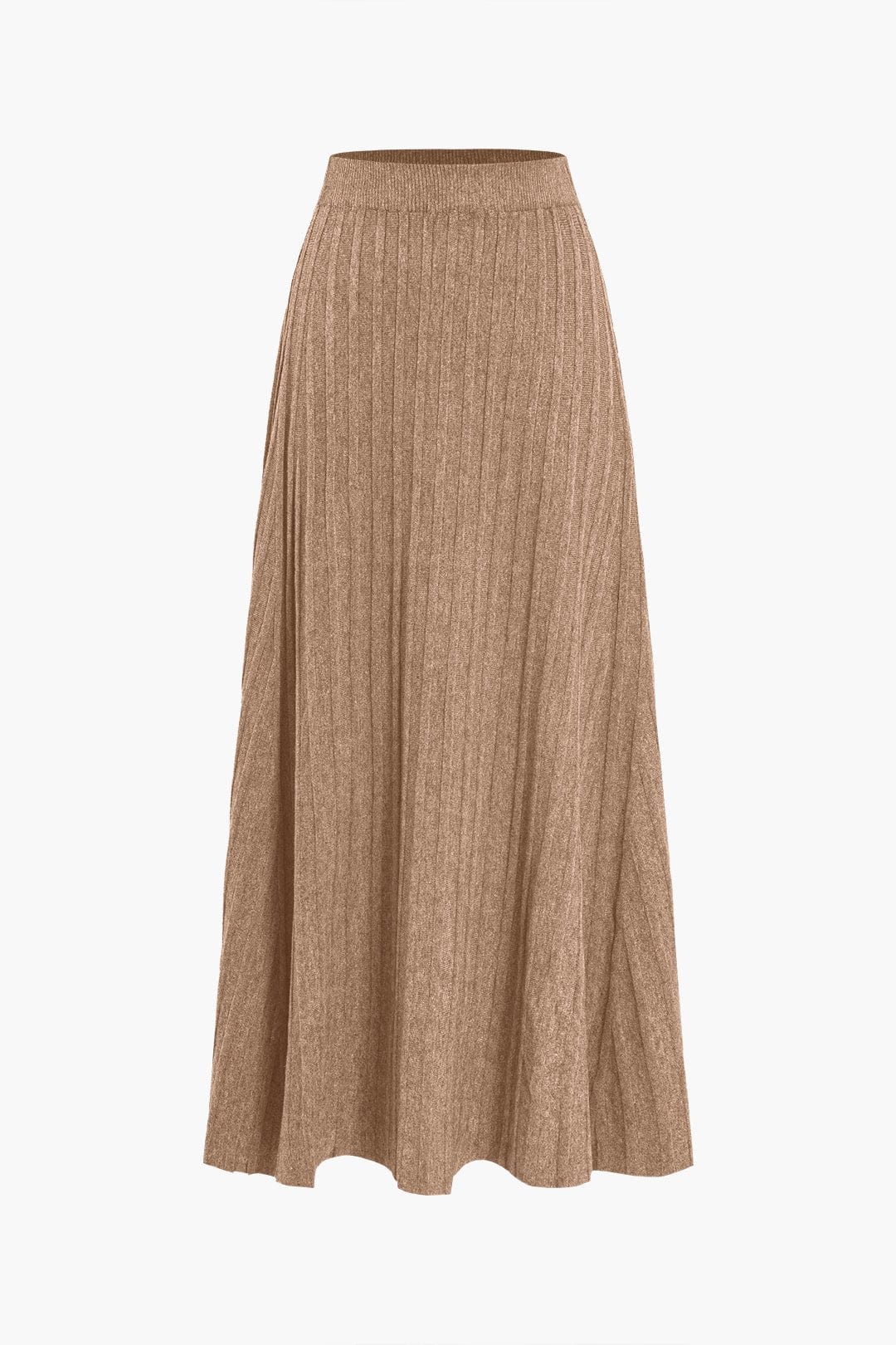 Women's Soft Knit Midi Skirt High Waist Pleated Design