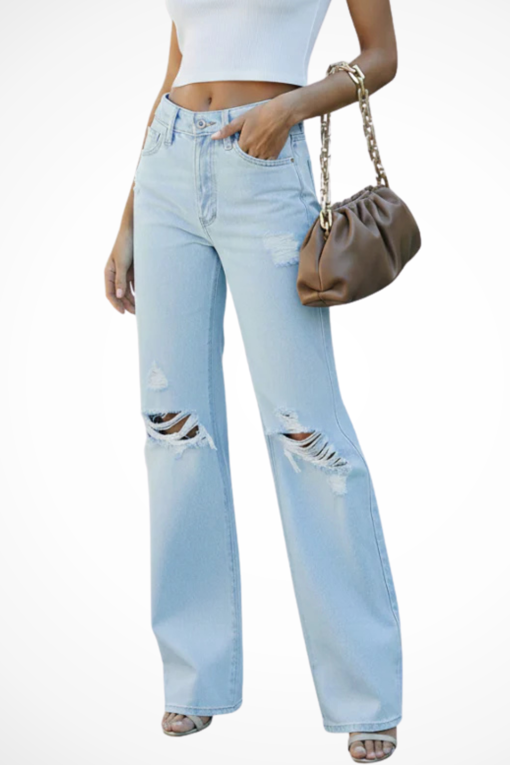 Women's High Waist Distressed Wide Leg Jeans Relaxed Fit