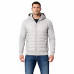Men’s Classic Hooded Puffer Jacket with Knit Sleeve Design