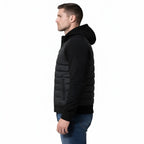 Men’s Classic Hooded Puffer Jacket with Knit Sleeve Design