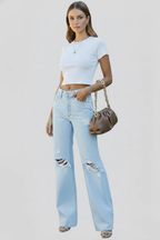 Women's High Waist Distressed Wide Leg Jeans Relaxed Fit