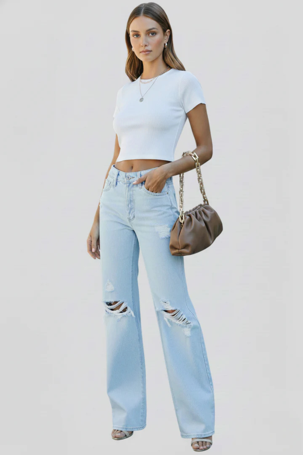 Women's High Waist Distressed Wide Leg Jeans Relaxed Fit