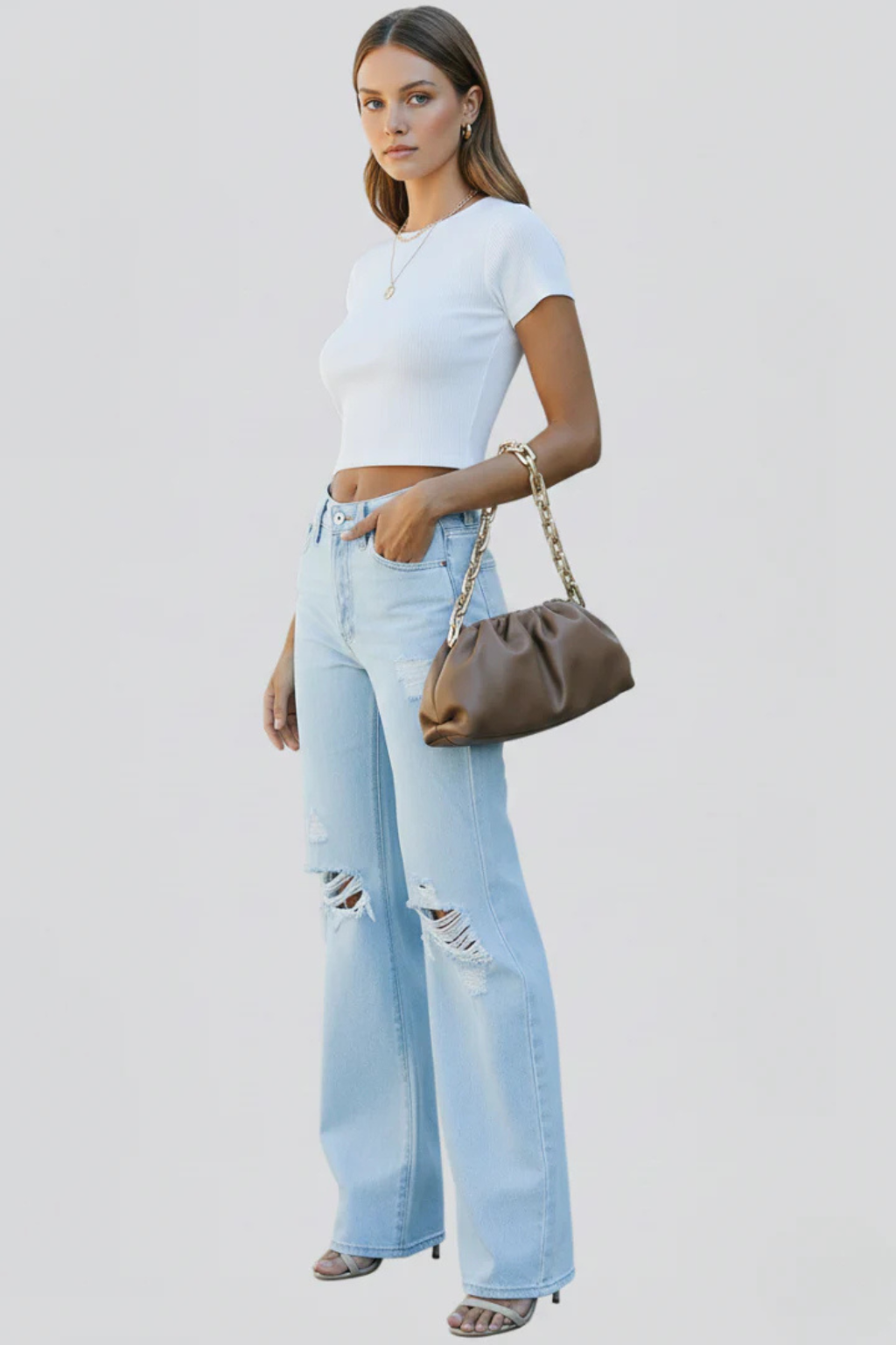 Women's High Waist Distressed Wide Leg Jeans Relaxed Fit