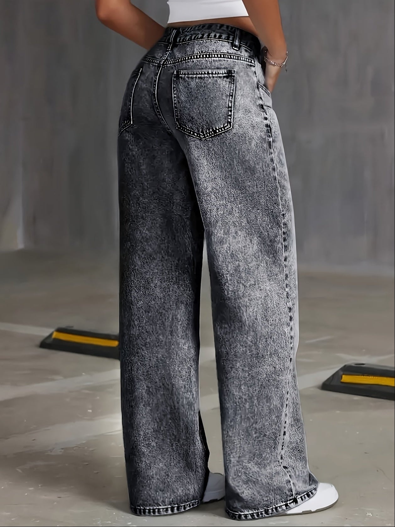 Women's Stretch Loose Wide Leg Straight Jeans Trousers