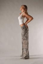 Women's Camo Cargo Pants Wide Leg Cotton Utility Trousers